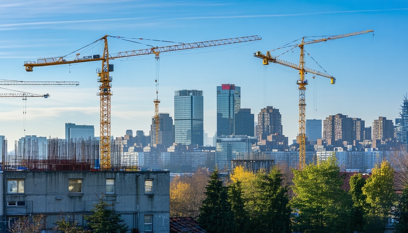 Skyline with cranes and construction, representing future potential